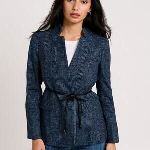 Veronica Beard Wilshire Dickey Jacket Plaid Houndstooth Blazer Leather Belt 14